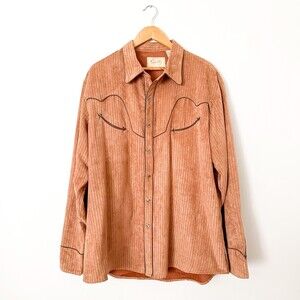 Scully VTG Brown Faux Suede Polyester Snap Down Western Shirt Size XL Cowboy